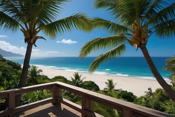 Coastal Palm Lookout with Ocean and Beach Views