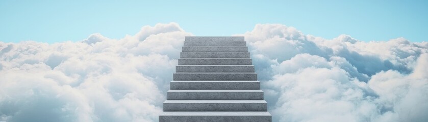 A serene staircase rising above soft clouds, symbolizing aspiration, hope, and a journey towards the sky.