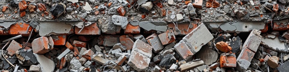 Fototapeta premium Rubble and Debris from a Demolished Structure Featuring Stone and Brick