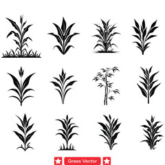 Serene Meadow  Lush Grass Vector Silhouettes for Nature Designs