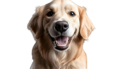Golden Retriever Dog with Open Mouth Smiling, Isolated on Transparent Background - PNG Image