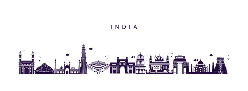 set of india icons royalty free vectors illustration art for Logo, T shirt, banner, card design . World tourism day