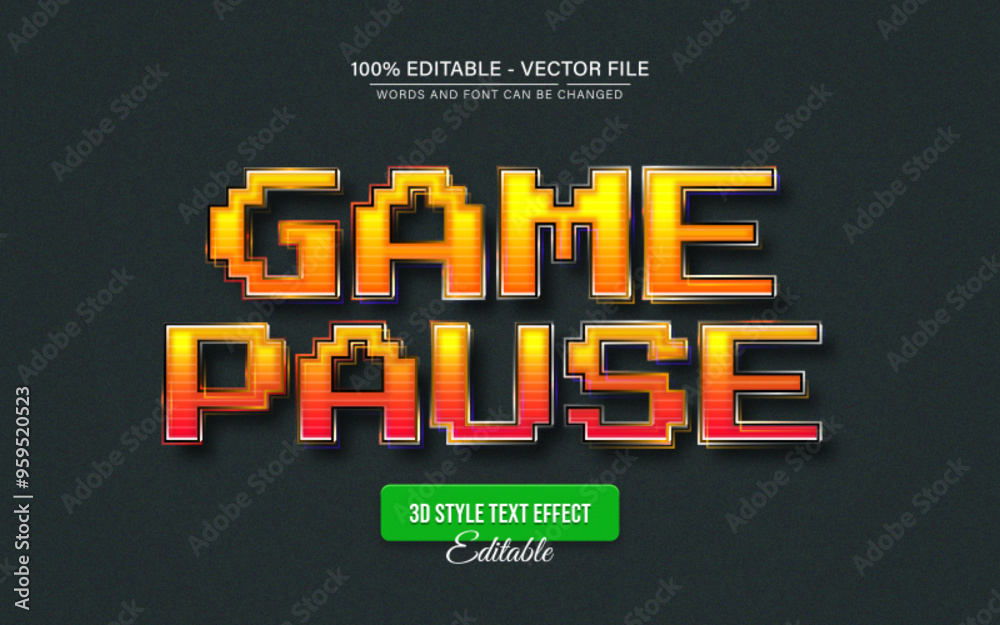 Fototapete Yellow pixel game pause text effect editable