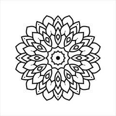 Floral outline mandala pattern with Arabic ethnic style Indian black and white line art coloring book pages