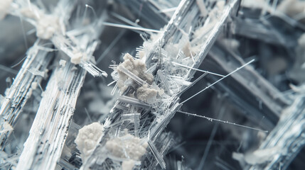 Close-Up of Asbestos Chrysotile Fibers Under Microscope Showing Detailed Structure and Composition, Hazardous Material Study, Industrial and Environmental Safety Analysis