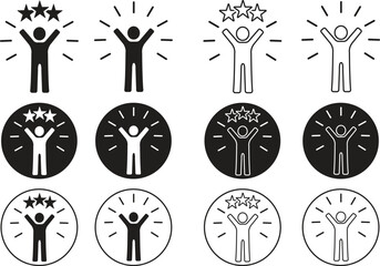 Set of self-confidence icons Flat, line style. Motivation symbol, life skills. self-confident and successful person vector illustration. Spirit and passionate person isolated on transparent background