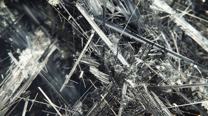 Close-Up of Asbestos Chrysotile Fibers Under Microscope Showing Detailed Structure and Composition, Hazardous Material Study, Industrial and Environmental Safety Analysis
