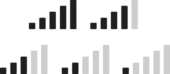 Set of Signal strength level Flat icons vectors pictogram graphic, mobile antenna connection quality low high symbols signs. Cellular network transmission image isolated on transparent background.
