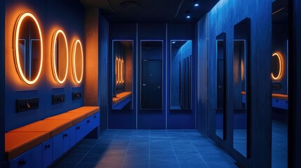A dressing room with energy-efficient lighting solutions, reducing electricity consumption, copy space