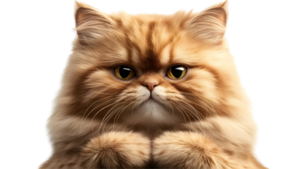 Cute Persian Cat with Golden Eyes  Looking at Camera with Paws in Front, Isolated on a Transparent Background