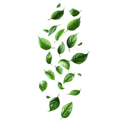 Green Leaves Falling in a Stream, Isolated on Transparent Background PNG