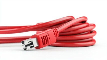 Red Data Cable Coiled and Ready to Connect