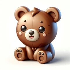 Naklejka premium 3d render cartoon of a cute brown teddy bear sitting isolated on white background, wild animal character concept