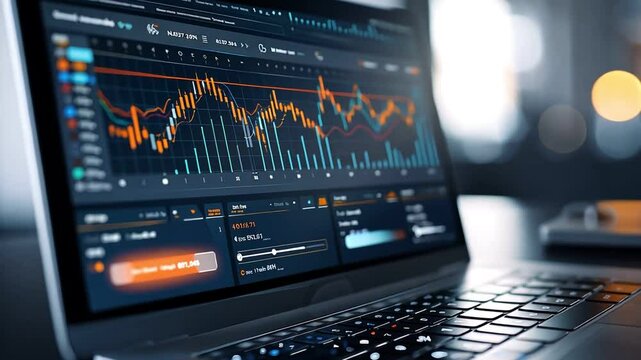 Person typing on laptop with data and digital code on screen, representing technology, programming, and data analysis