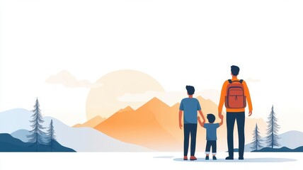 Labor Day road trip, family adventure, flat design illustration