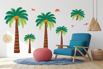 Obraz premium Fun Tropical Palm Tree Stickers for Beach Vacation Fun