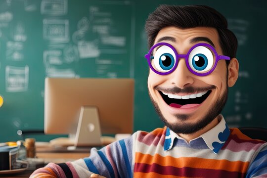 Playful Nerd Emoticon with Unique Expression and Joyful Smile