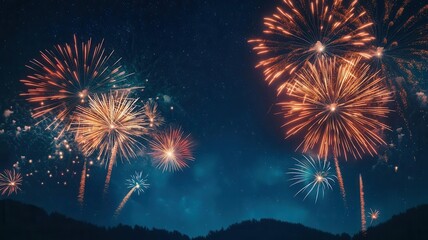Labor Day fireworks, evening celebration, flat design illustration