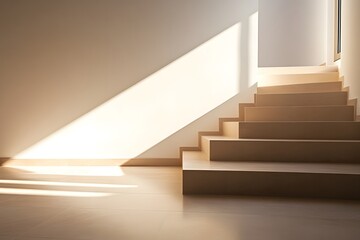 Natural light illuminating a modern staircase in a minimalist interior space. Generative AI