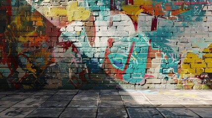 Fototapeta premium Urban graffiti wall background with colorful spray paint art