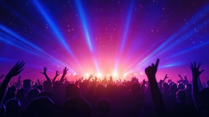 A vibrant concert scene with enthusiastic crowd under dazzling lights creating an electrifying atmosphere.