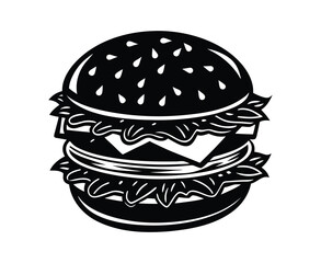 Burger vector illustration, silhouette on white background