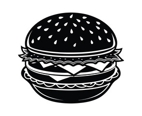 Burger vector illustration, silhouette on white background