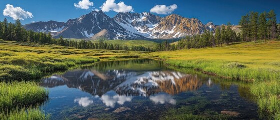 Obraz premium Majestic Mountain Range Reflected in Still Water