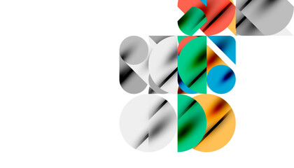 Color beautiful circles, semi circles, squares and round triangles. Geometric mosaic style pattern abstract background for wallpaper, banner, backdrop, card, book Illustration, landing page