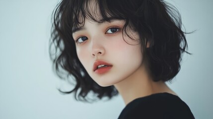 Fototapeta premium Hair Fashion, Asian Women, Fashionable youth, woman, beauty, hair, face, model, fashion, people, person, eyes, one, studio, smile, brunette, glamour, skin, expression, long hair, lady, style, teenage