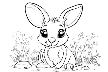 Obraz premium Cute kawaii kangaroo cartoon character coloring page vector illustration. Wild animal, mothers day colouring page for kids. Generative Ai