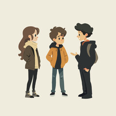 3 people who are discussing. Cute simple with vector illustrations