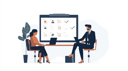 Fototapeta premium Office planner with meeting icons, productivity theme, flat design illustration