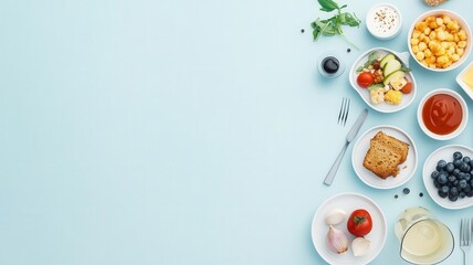 Meal planner with food icons, organized sections, flat design illustration