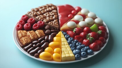 Flat design of a pie chart showing obesity-related diseases, symbolizing the health risks of being overweight, isolated background, perspective shot.