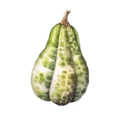 Watercolor of Bitter gourd isolated white background