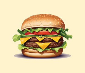 Burger illustration vector, Delicious Burger Illustration
