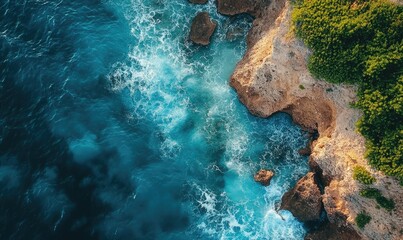 Obraz premium The ocean is calm and the rocks are jagged