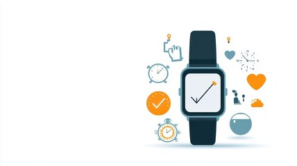 Fitness tracker with progress icons, healthy living theme, flat design illustration