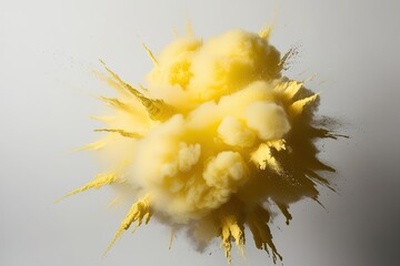 Vibrant Yellow Powder Explosion Against White Background
