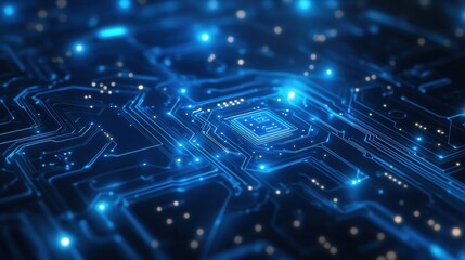 Obraz premium Blue Circuit Board Background Vector Illustration with Digital Technology and Information Network Concept on a Dark Blue Background. Ideal Technology-Themed Background for Web Banner Design.