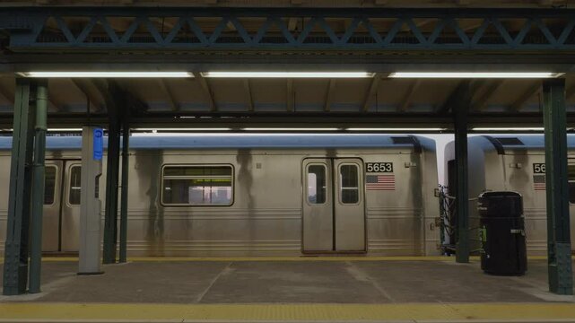 close-up shot of a subway in New York City.