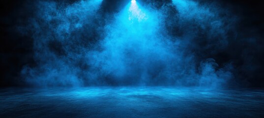 Abstract Blue Light and Fog on Black Background