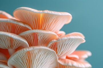 Close-up of Delicate Pink Oyster Mushrooms