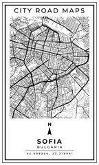 Obraz premium Monochrome Line Art Map of Sofia Capital City of Bulgaria, Illustration and home decoration