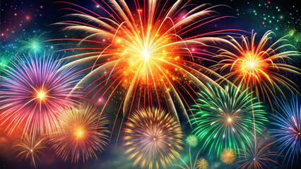 Naklejka premium Vibrant fireworks display in festive mood lighting up night sky for celebrations