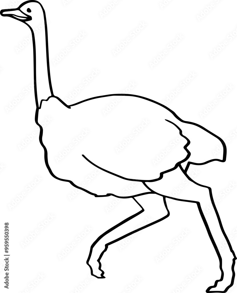 Wall mural cute cartoon ostrich character drawing.