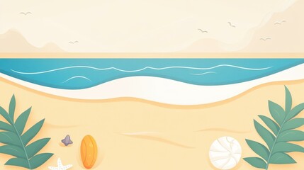 Obraz premium Embrace summer vibes with a vibrant wave water scene, featuring a sunny beach, soft sand, and swaying palm trees.