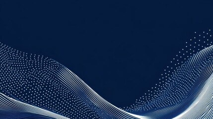 Explore a sleek abstract design featuring dark blue wave particles, perfect for banners and brochures with ample copy space.