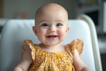 portrait of cute baby girl smiles at the camera 